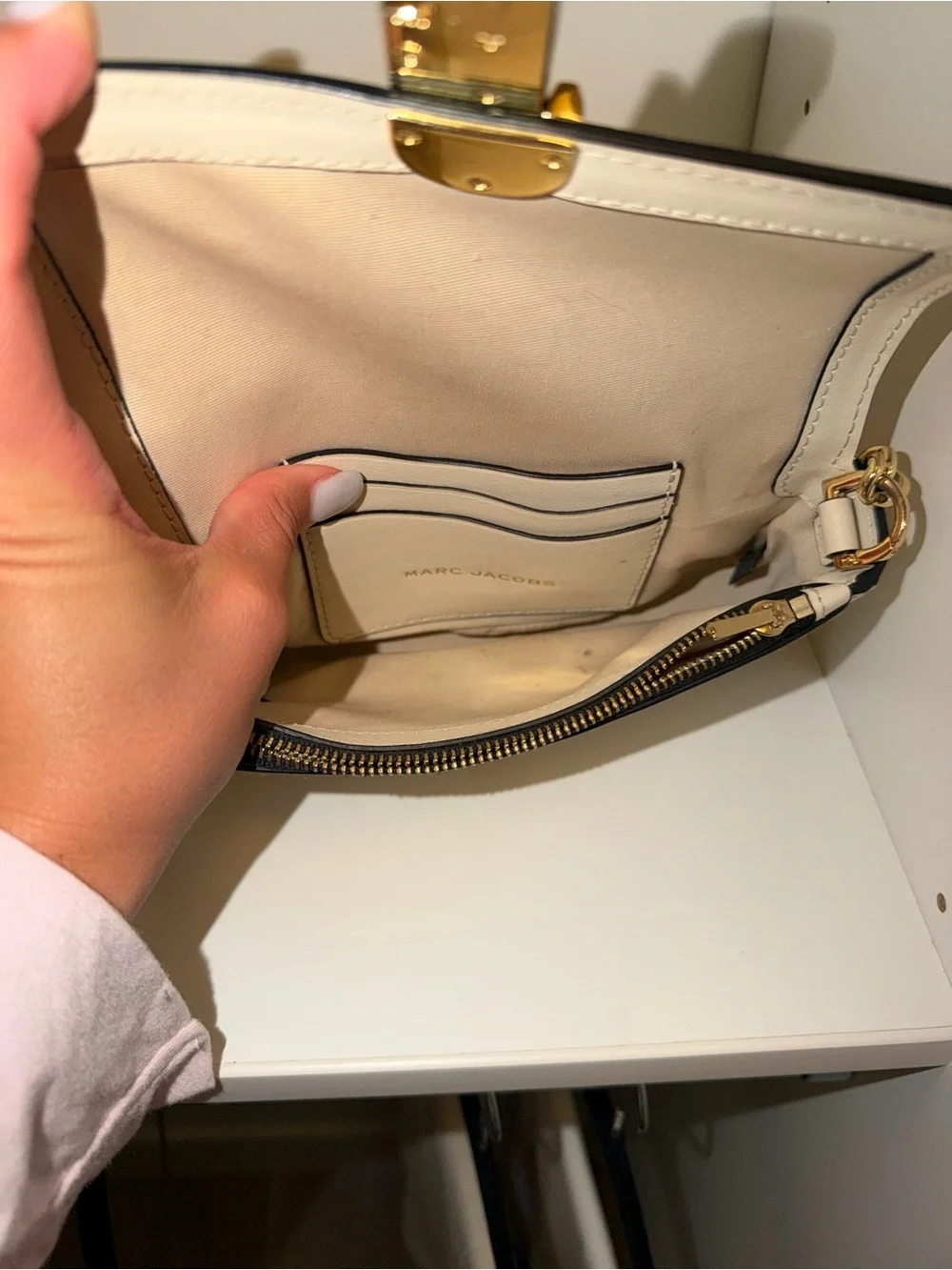 Marc Jacobs Cream Leather Crossbody with Gold Chain  -Comes with Dust Bag